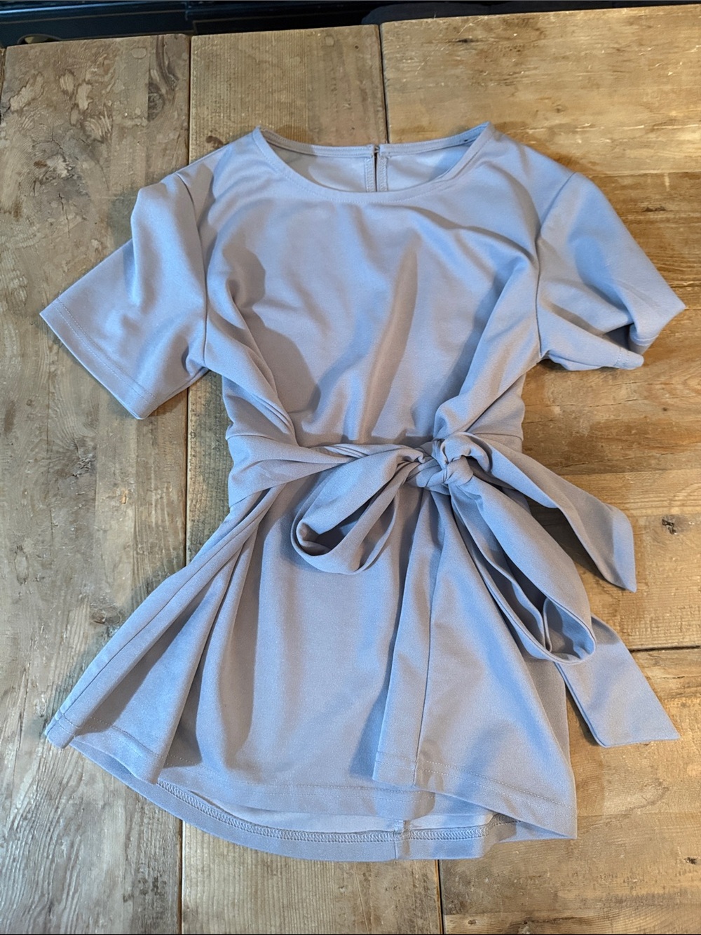Women's Light Blue Tie-Waist Short Sleeve Blouse